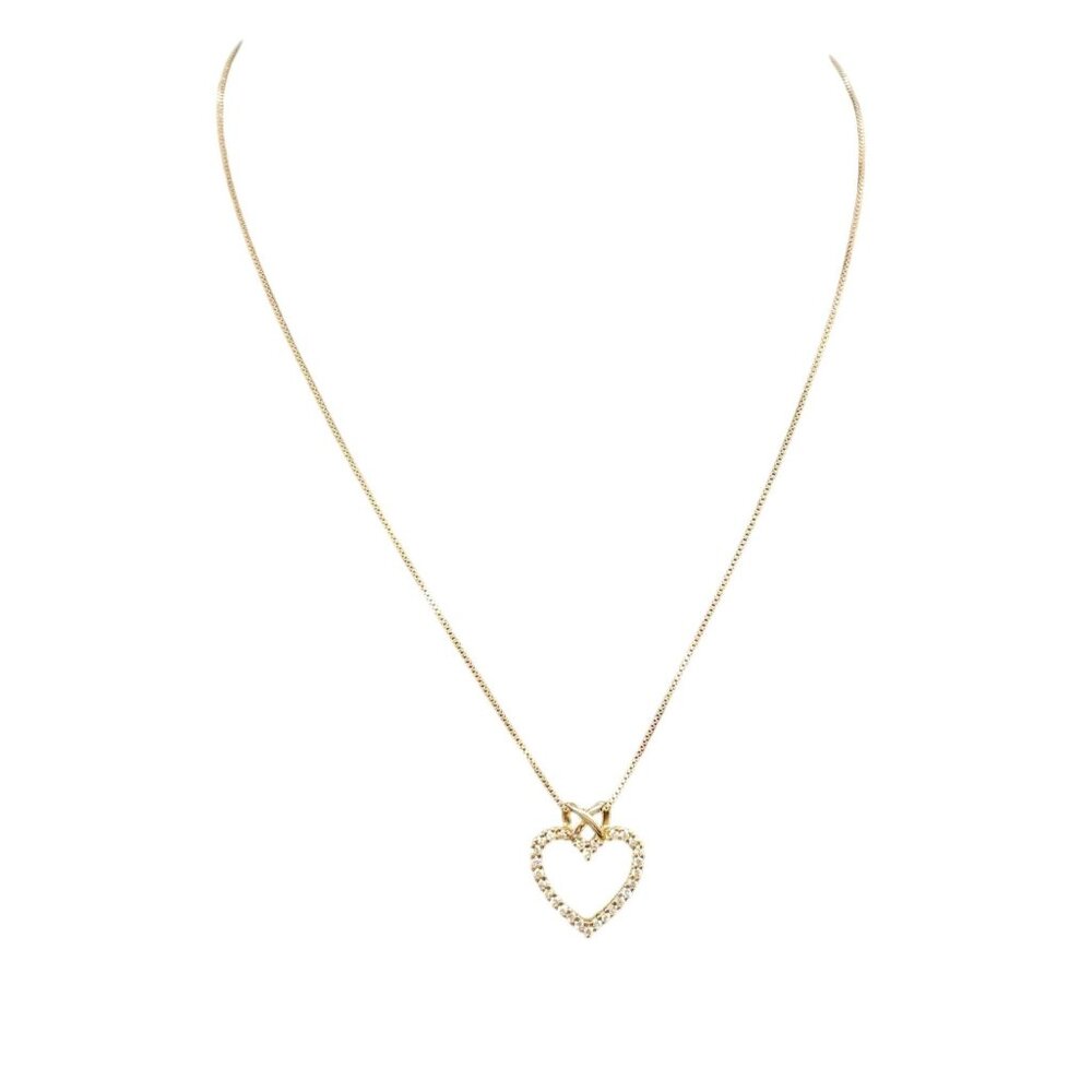 DL 925 Sterling Silver CZ Open Heart Pendant Chain Necklace Gold Tone